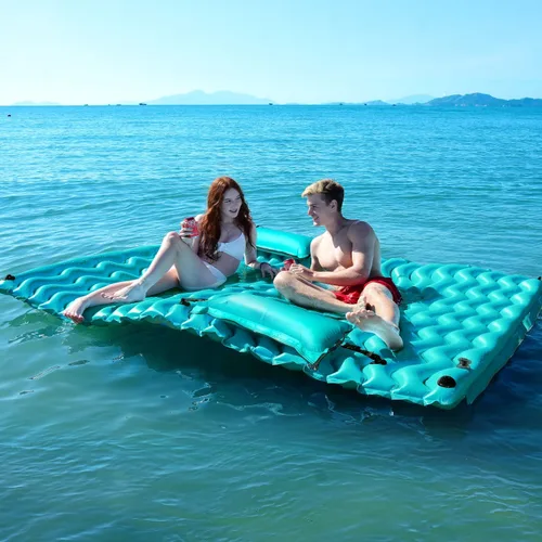 Alfombra flotante inflable gigante mejorada 2025 - Flotador de piscina para adultos con hamaca para piscina, piscina, playa, lago para fiesta 2-Verde