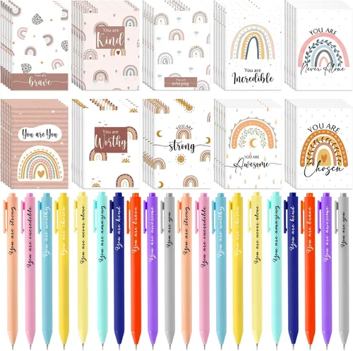Ctosree 60 piezas de regalos de agradecimiento a los empleados, 30 bolígrafos motivacionales inspiradores y 30 mini cuadernos, juego de mini diarios