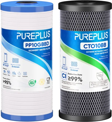 Miniatura 12 de PUREPLUS Combo de filtro de agua para toda la casa de 5 micrones, de 4.5 x 10 pulgadas, con sedimentos y filtro de bloque de carbón activado