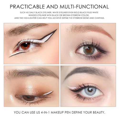 Miniatura 5 de Lápiz de maquillaje de viaje 4 en 1, delineador de ojos en blanco y negro, lápiz de cejas en marrón, resaltador, deslizamiento suave, fácil de C-4