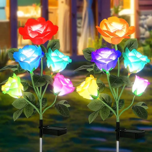 Miniatura 10 de SmilingTown Luces solares de flores para exteriores, impermeables, [actualizadas], paquete de 2 10 rosas blancas, luces decorativas para jardín