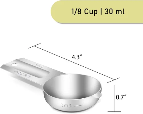 Miniatura 2 de 2 tazas medidoras individuales de 1/8 taza (1.0 fl oz, 1 onza), cuchara medida de acero inoxidable, medición métrica y estadounidense, apto