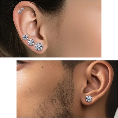 Miniatura 8 de Minkaa Daisy 5 pares de aretes tipo dormilona con circonita cúbica, no alérgicos de acero inoxidable 316L, para pieles sensibles, para mujeres