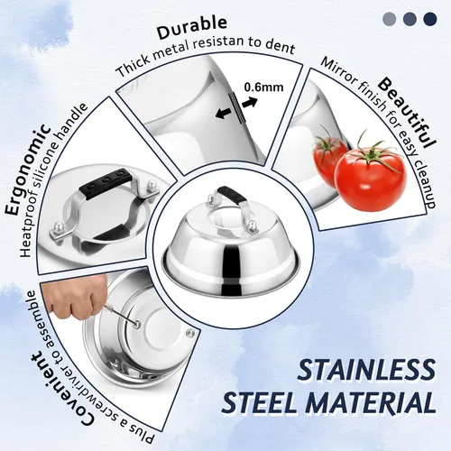 Miniatura 3 de HaSteeL - Cúpula para fundir quesos de 6.5 pulgadas, pequeña cubierta redonda de acero inoxidable, tapa de vapor para cocina, cocina, parrilla