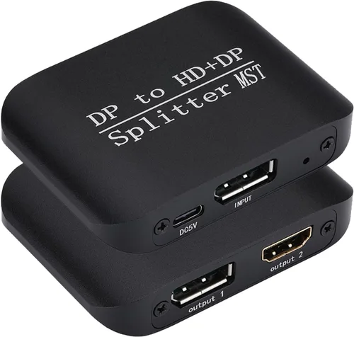 Adaptador divisor DisplayPort a HDMI + DisplayPort compatible con modo extendido/espejo MST, 4K @60Hz DP a DP + salida HDMI 4K, concentrador