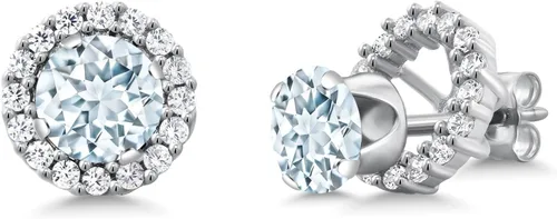 Miniatura 50 de Gem Stone King Aretes redondos de plata de ley 925 de 0.236 in con piedra natal extraíble para mujer
