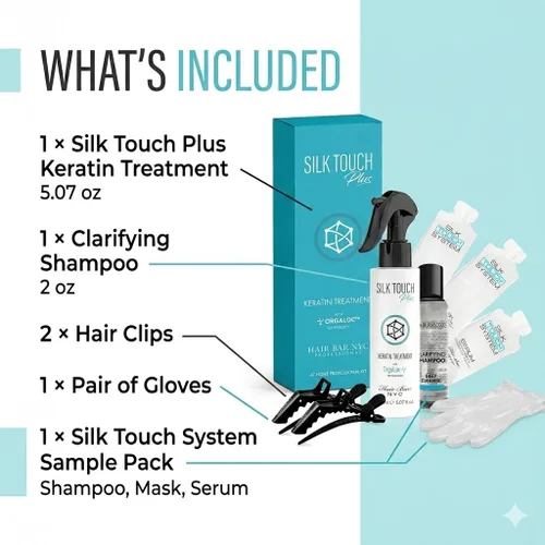 Miniatura 6 de Hair Bar NYC DYI Silk Touch Plus - Kit de tratamiento suavizante de queratina para el hogar, vegano y sin formaldehído, fabricado en Italia