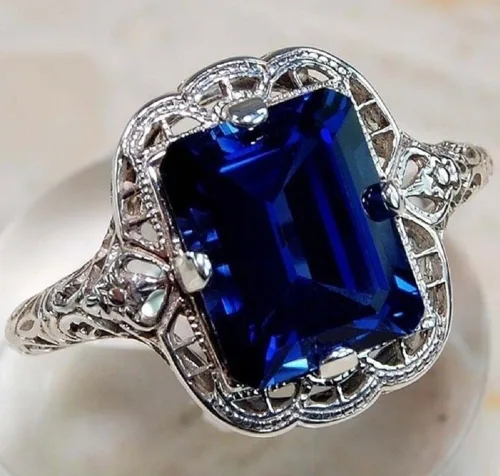 Miniatura 3 de Yuren Anillo elegante de plata de ley 925 con una enorme tanzanita natural de 3.5 quilates y zafiro para mujer, para boda, compromiso, talla 6-10