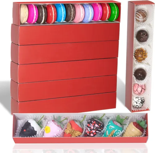 Miniatura 13 de Paquete de 10 cajas de fresa cubiertas de chocolate de 12 x 2.2 x 2 pulgadas para 6, cajas favoritas de fiesta para macarrones, trufas, bombas