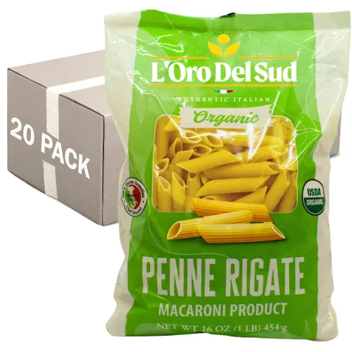 Riga Penne orgánica, 100% trigo duro, pasta italiana, producto de calidad premium de Italia (paquete de 20 x 16 onzas), sin OMG, vegano, certificado