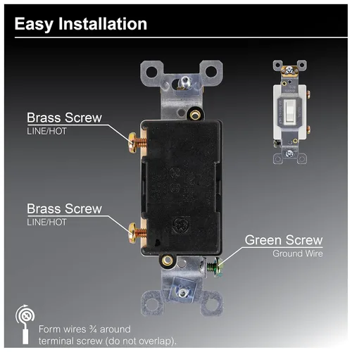 Miniatura 3 de GE Heavy Duty, de un solo polo, en la pared, ligero, ventilador, circuitos de un interruptor, clip de conexión a tierra, fácil de instalar, 20A/120V