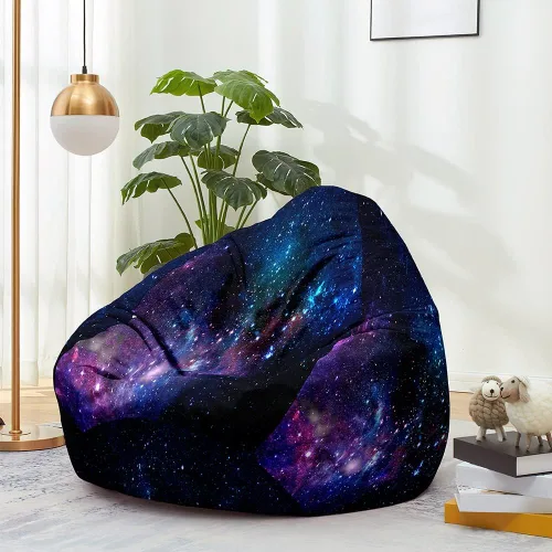 Miniatura 17 de Morbuy Funda para silla puff para niños y adultos (sin relleno), diseño de cielo estrellado 3D, suave, perezoso, funda lavable de gran