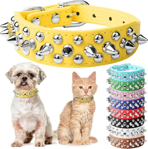 Miniatura 18 de Collar de perro y gato rojo con púas pequeñas para perros pequeños y medianos machos hembras – Collar ajustable con tachuelas – Collar de perro