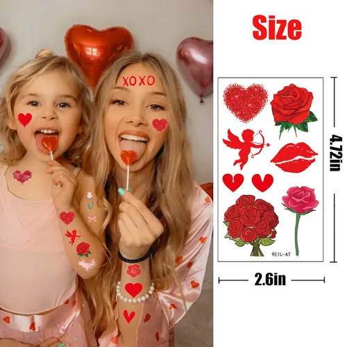 Miniatura 5 de Calcomanías de tatuaje para el día de San Valentín, diseño de corazón, beso, labio, tatuajes temporales, decoración del día de San Valentín