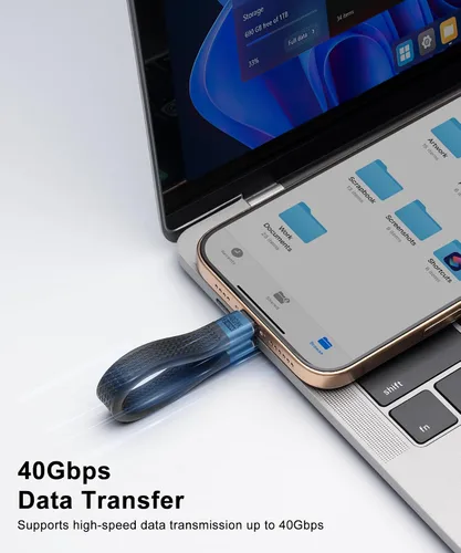 Miniatura 3 de Cable corto USB-C macho a macho OTG USB4 compatible con Thunderbolt 4/3, compatible con carga PD de 240 W, transferencia de datos de 40 Gbps y video