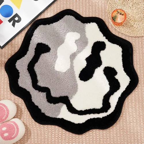 Miniatura 10 de ELDONE Trippy - Tapete de baño de cara feliz azul, alfombras geniales para dormitorio, alfombra de preparación, alfombra hippie antideslizante