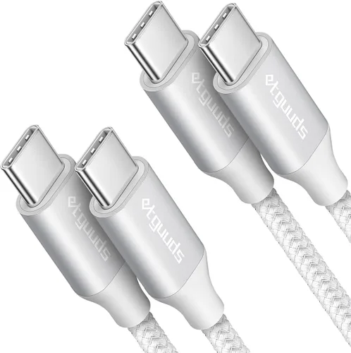 etguuds Cable USB C a USB C blanco de 3 pies, paquete de 2 cables USBC a USBC de 60 W, cable de carga tipo C a C, carga rápida para iPhone 17, 16,