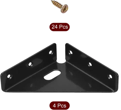 Miniatura 3 de uxcell 4 soportes de esquina angulares de 3.386 in x 3.386 in, soportes de acero laminado en frío con tornillos para borde de cama de escritorio