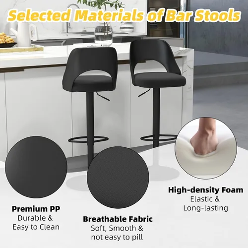 Miniatura 4 de civama Juego de 2 taburetes de bar para encimera de cocina, altura del asiento ajustable de 25 a 33 pulgadas, sillas de isla giratorias tapizadas