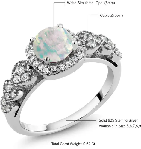 Miniatura 54 de Gem Stone King Anillo de compromiso de aniversario y piedra natal de corte redondo de 0.236 in para mujer, plata de ley 925, anillo de promesa