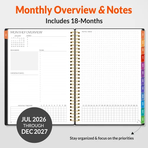 Miniatura 4 de SUNEE Agenda mensual 2026-2027 – Calendario de 18 meses desde julio de 2026 a diciembre de 2027, agenda anual de 7 x 10 pulgadas con pestañas