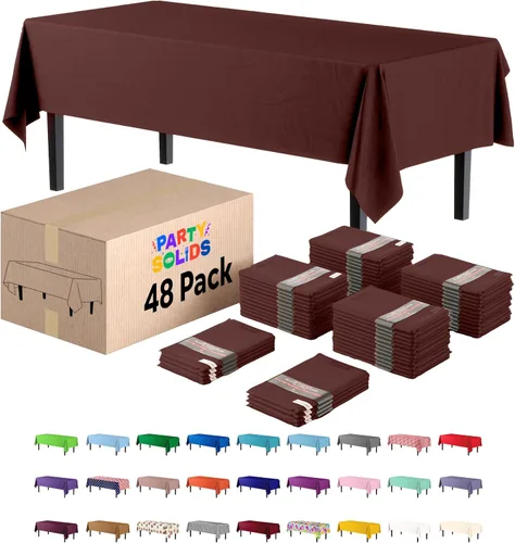 Miniatura 13 de Exquisite Manteles negros para mesas rectangulares, paquete de 48 manteles de plástico desechables de 54 x 108 pulgadas, manteles rectangulares