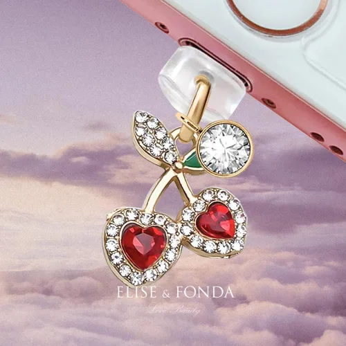 Miniatura 2 de ELISE & FONDA CP665 Puerto de carga USB Anti polvo Plug Little Crystal Cherry Phone Charm para iPhone 14/13/12/11/XS MAX/XR/X/8 Plus/7/6S/8/SE iPad