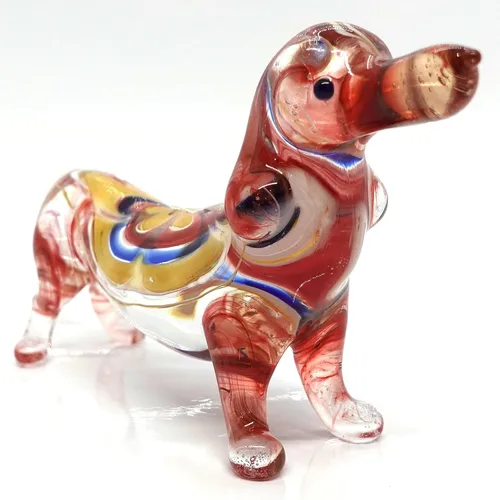 Miniatura 8 de Figuras en miniatura de perro salchicha soplado a mano, arte de animales coleccionables, regalo para decoración del hogar (4 pulgadas, azul negro)