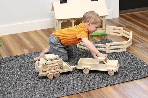 Miniatura 3 de Camión de madera y remolque plano con juego de skidloader
