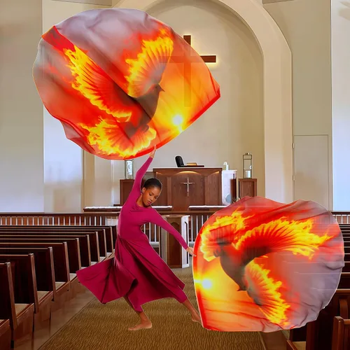 Miniatura 6 de Baisdan Banderas de adoración de 54 x 54 pulgadas para iglesia de baile, bandera de alabanza, banderas de paloma y fuego con varillas flexibles