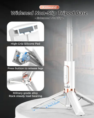 Miniatura 5 de Trípode Selfie Stick para iPhone y Android, soporte de trípode portátil para teléfono con control remoto Bluetooth, apertura con un solo clic