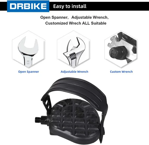 Miniatura 6 de DRBIKE Pedales de bicicleta de repuesto con correa para bicicleta estacionaria, bicicleta giratoria, reclinada, bicicleta ejercitadora, negro, 1 par