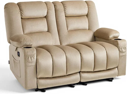 Miniatura 10 de MCombo PR648SET - Sofá reclinable eléctrico de gravedad cero de 55.9 pulgadas con masaje de calor y vibración, sofá biplaza reclinable con puertos