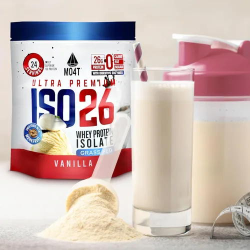 Miniatura 6 de Aislado de proteína de suero alimentado con pasto ISO26 sin edulcorantes artificiales. Endulzado naturalmente con fruta del monje, 1.6 libras, 24
