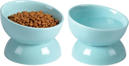 Miniatura 17 de ABRUTY Cuenco de agua para gatos, cuencos elevados de cerámica de 16 onzas, plato de comida para mascotas inclinado y elevado en 15°, antivómito