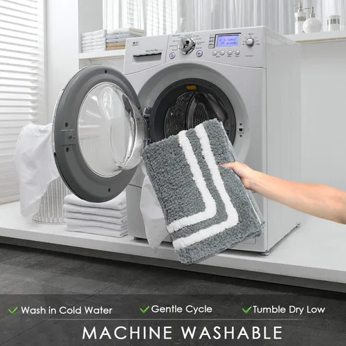 Miniatura 7 de Uphome Tapete de baño gris para baño, 18 x 24 pulgadas, moderno, antideslizante, lavable a máquina, tapete de baño absorbente de microfibra suave