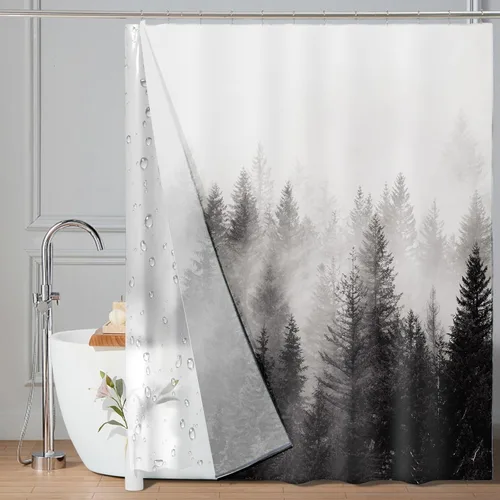 Miniatura 8 de ORTIGIA Juego de cortina de ducha pequeña 3 en 1 y forro de PEVA transparente, 36 x 72 pulgadas de ancho medio con 6 ganchos de doble cara, cortinas