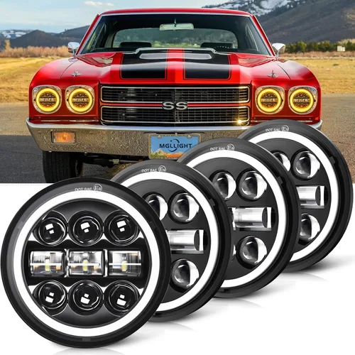 Faro LED de 5-3/4 de 5.75 pulgadas con halo LED blanco ámbar compatible con Challenger Gran Torino Oldsmobile Cutlass Plymouth Fury Muscle Cars,