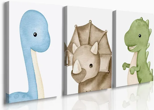 Miniatura 7 de GUBIYU Juego de 3 carteles artísticos con diseño de dinosaurio T-Rex, para habitación de niños, impresión de animales para guardería, decoración