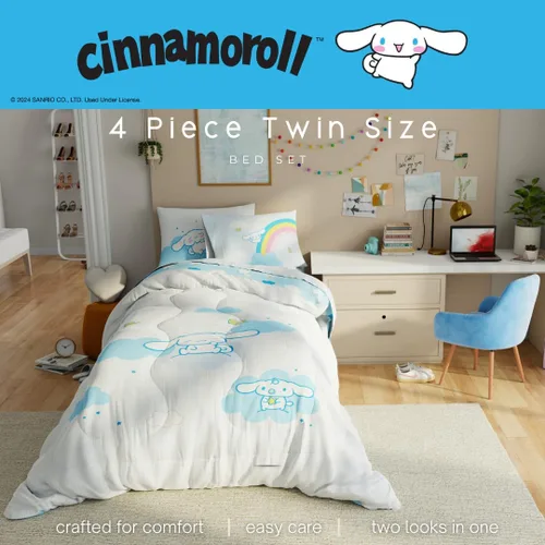 Miniatura 4 de Juego de ropa de cama Cinnamoroll - Juego de cama de tamaño individual de 4 piezas - Juego de edredón y sábanas de microfibra supersuave