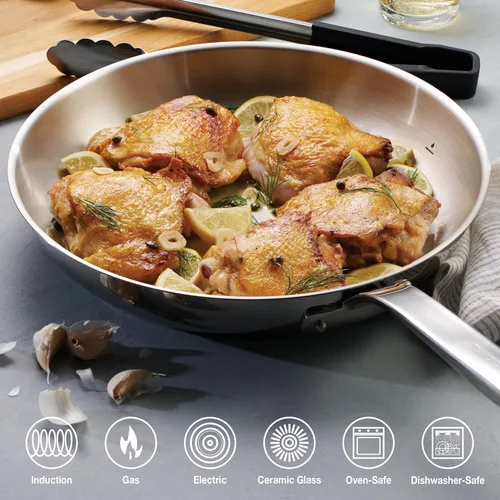 Miniatura 6 de Tramontina Tempo juego de utensilios de cocina de acero inoxidable con base de tres capas, 10 unidades con tapas de vidrio, ollas y sartenes