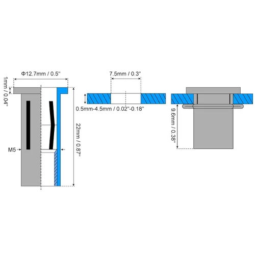 Miniatura 2 de uxcell Tuercas de remache M5 multiagarre, 5 piezas de vástago preabombado, cabeza plana, tuerca de inserción roscada de acero inoxidable 304 más
