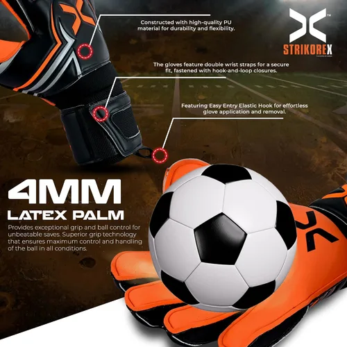 Miniatura 4 de Guantes de portero para niños y jóvenes con palma de látex de 0.157 in, agarre fuerte, guantes de fútbol para adultos y niños con dedos Fluo