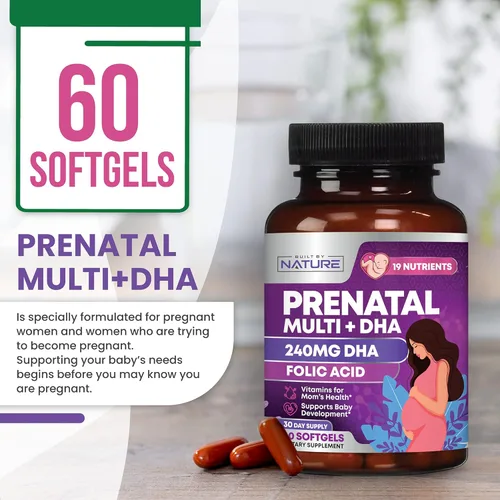 Miniatura 6 de Vitaminas prenatales para mujeres – Multivitamínico con DHA, ácido fólico, vitamina C, B12, hierro y omega-3 – Suplemento antes, durante y después