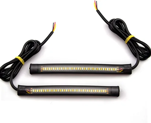 Miniatura 3 de x xotic tech Juego de 2 barras intermitentes de doble color blanco y ámbar para motocicleta, luz de giro DRL, luz diurna, impermeable, ajustable