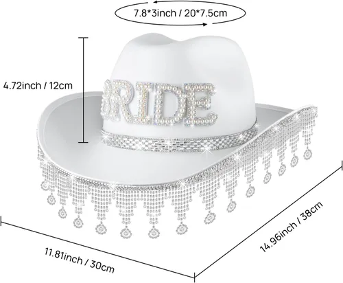 Miniatura 3 de MGupzao Sombrero de vaquero para novia, sombrero de diamantes de imitación para mujer, sombrero de vaquera para decoración de despedida de soltera