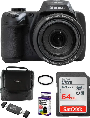 Kodak Paquete de cámara digital PIXPRO AZ528, incluye: tarjeta de memoria SanDisk SDXC de 64 GB, bolsa para cámara y más (6 artículos)