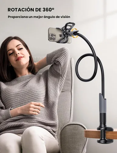 Miniatura 3 de Lamicall Soporte para teléfono con cuello de cisne para cama, clip de abrazadera de montaje para teléfono celular, brazo largo flexible, montaje