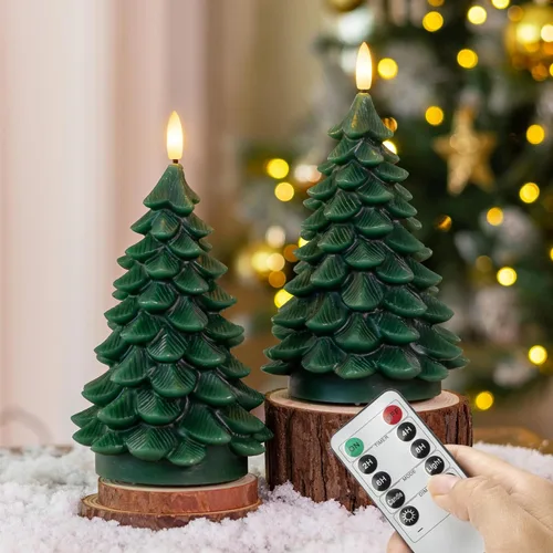Miniatura 12 de Velas de Árbol de Navidad con Control Remoto, Velas Navideñas Sin Llama con Cadena de Estrellas de Hadas Incorporadas, Velas Operadas por Batería