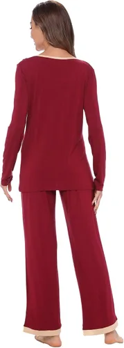 Miniatura 3 de GYS - Conjunto de pijama para mujer, viscosa hecha de bambú, ropa de dormir de manga larga con pantalones suaves y cómodos, S-4X